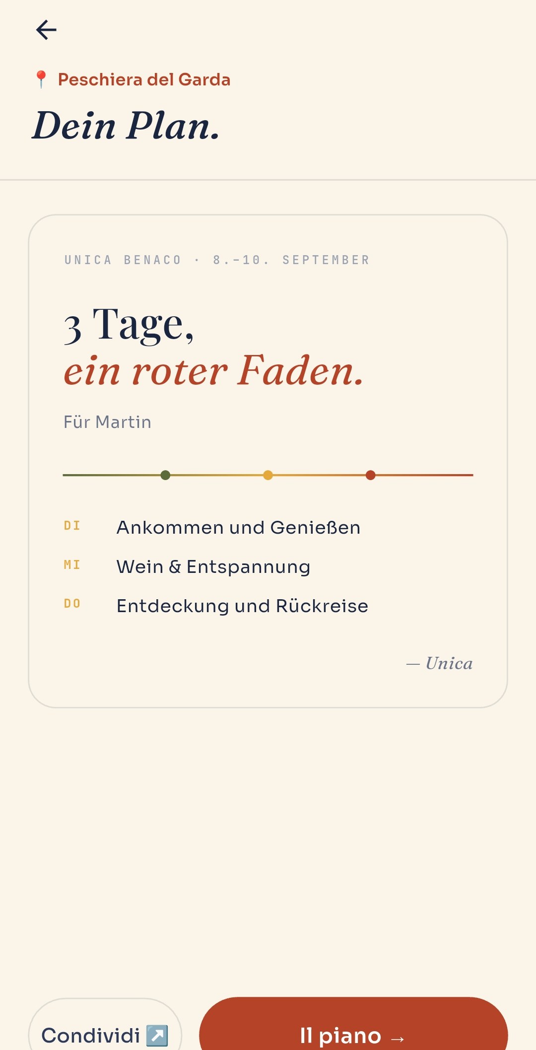 Unica Benaco — Dein Plan: drei Tage, ein roter Faden